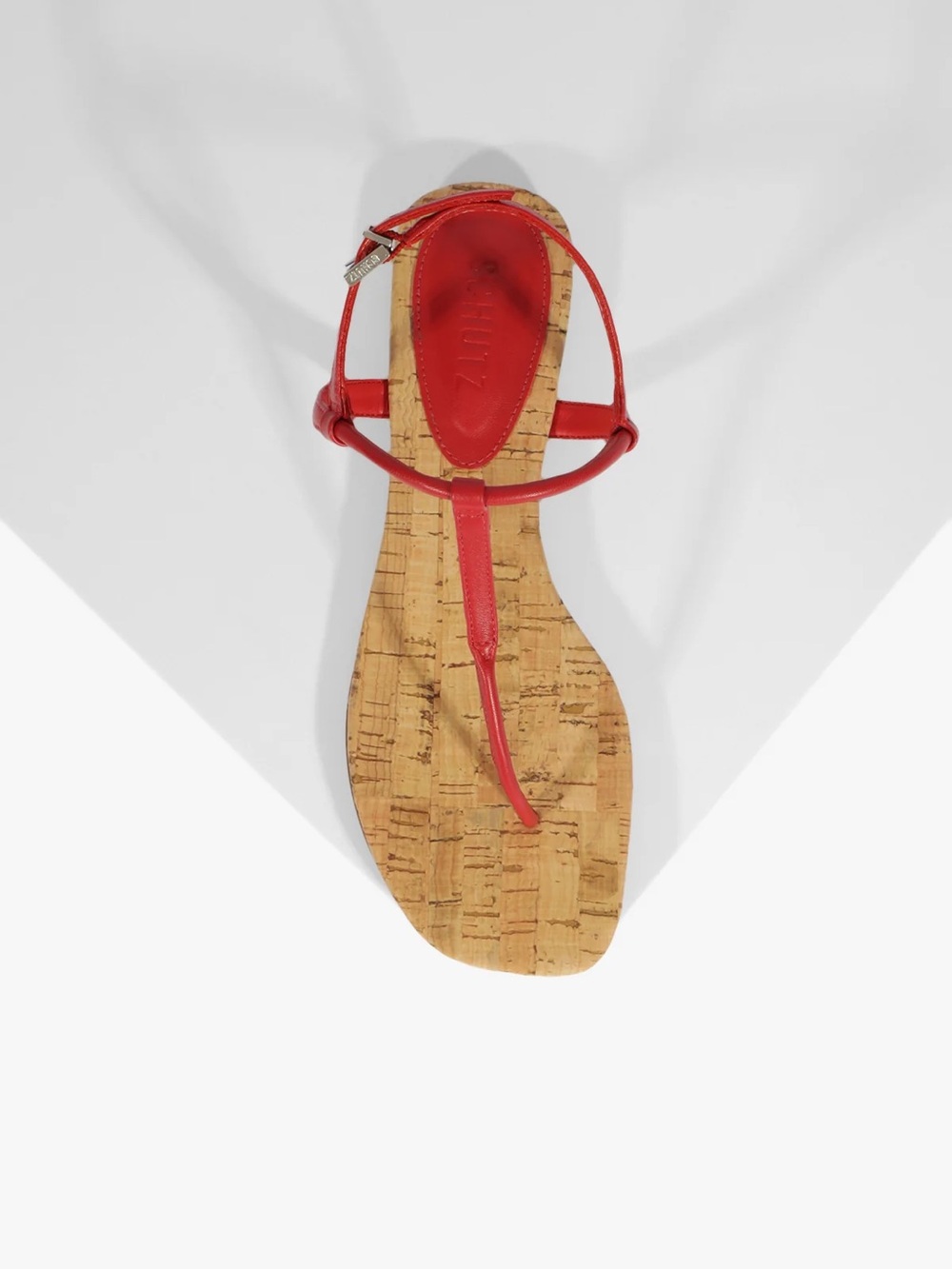 SCHUTZ Red Leather T-Strap Sandal
